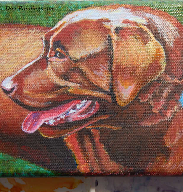 Chocolate Lab dog painting by Rachel M Brown